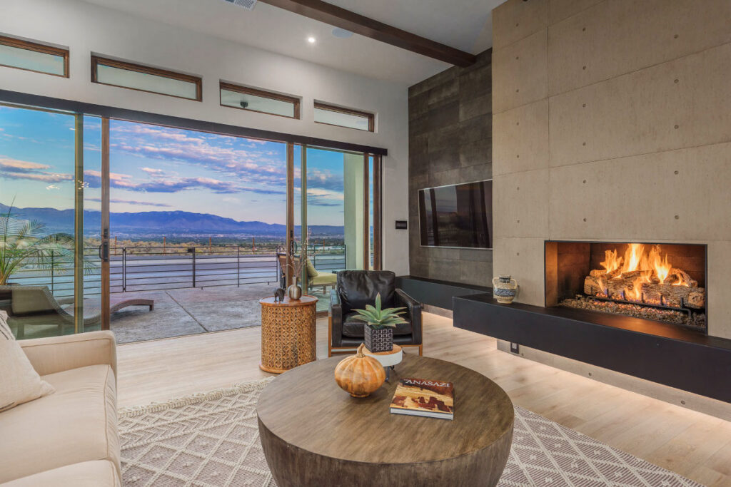 Living room and fireplace, Sun Valley Custom Home